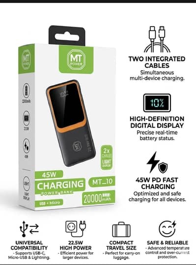 MT Power Bank 20000mAh 45W Fast charging 22.5W