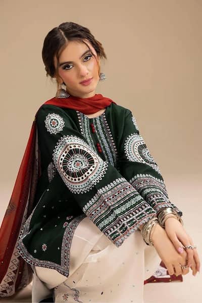 Green Embroidered 3-Piece Lawn Suit for Women