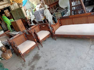 solid sheesham sofa set cane benth wooden rosewood inlay inlaid antiqu