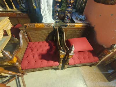solid sheesham sofa set cane benth wooden rosewood inlay inlaid antiqu