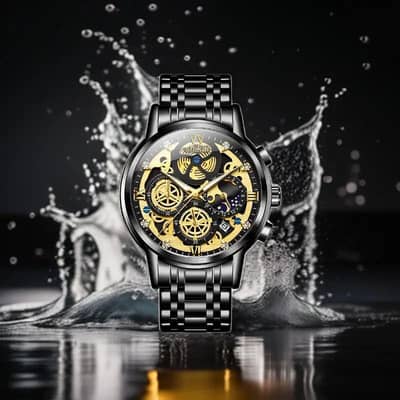 luxury chronograph watch for men with gold steel band