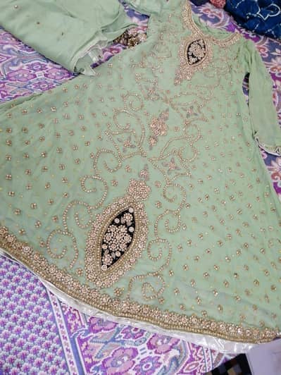 3 piece party wear dress , ready to wear, pista color, light color