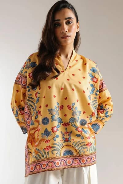 Women's Yellow Printed Kurta Peshawari Medium to Large