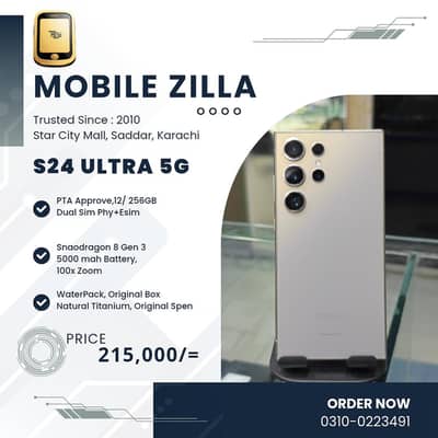 Samsung S24 Ultra, Pta Approved, 12/256GB Waterpack MOBILEZILLA