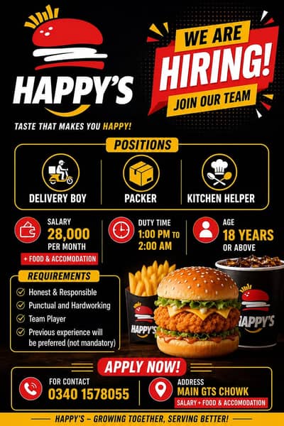 Rider, Kitchen Helper, Food Packer
