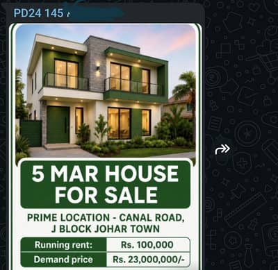 5 Marla double story house for sale prime location canal road j1 Johar Town.