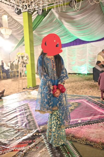 one time used fancy shirt and sharara with net duppatta fully embri