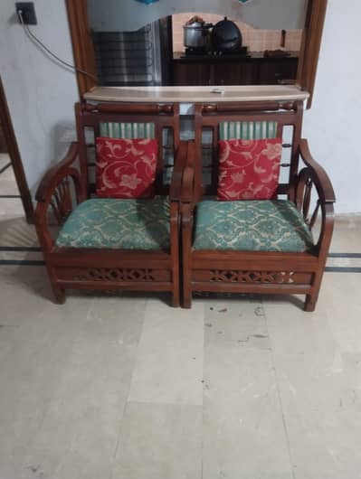 Wooden Sofa Chairs Set (2 Chairs) – Solid Wood, Good Condition