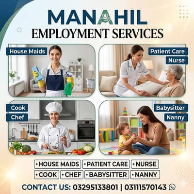 Maids / House Maids / cook / House chef / Baby Sitter maid available