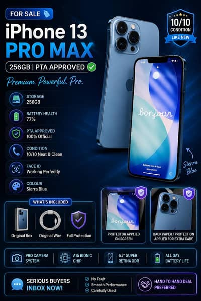  iPhone 13 pro max 256GB PTA Approved Blue Colour |10/10Condition