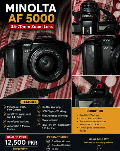 Minolta 5000 AF Film Camera + 35-70mm Zoom lens