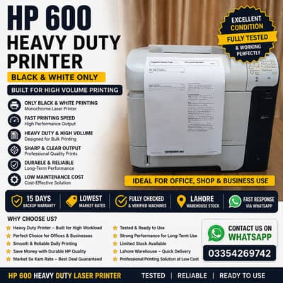 HP 600 Heavy Duty Printer | Black & White Printing | Office Use