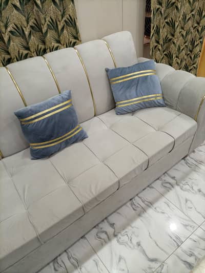 Grey Velvet Sofa with Cushions