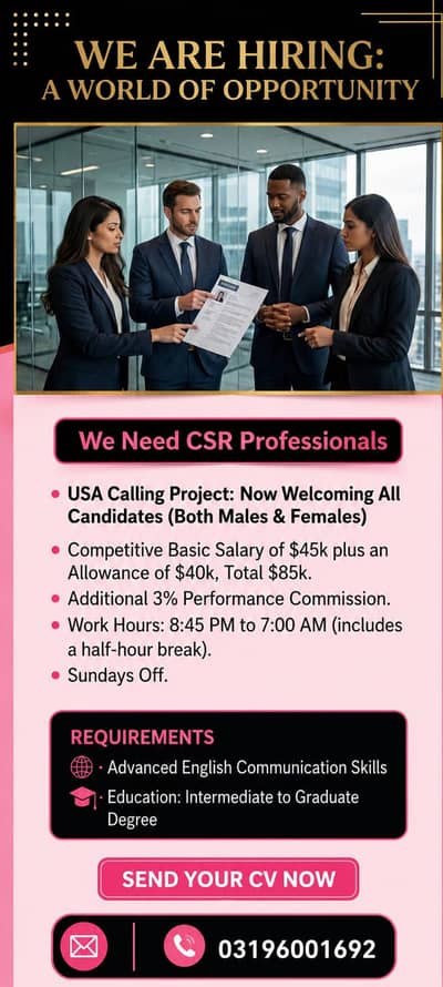 We are hiring CSR professionals for USA calling project