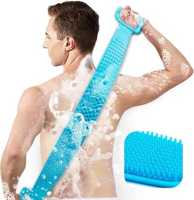 Blue silicon bqck scrubber  with long handle