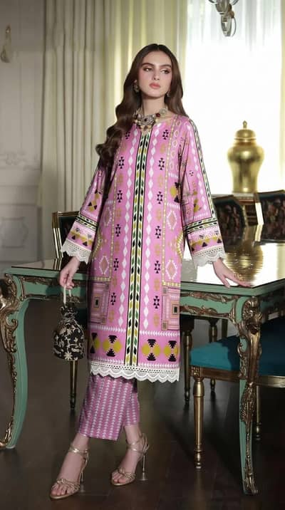 Purple Printed Lawn 2Pcs Shirt Trouser Set
