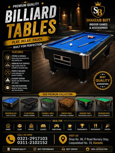 Snooker Table / Pool/ Billiard Table/ Table Tennis Game , Ludo , Ches