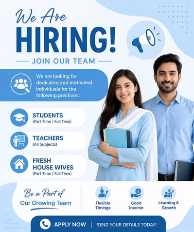 we are hiring male or female fresher and experience