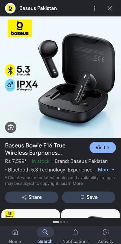 Air buds Baseus E16 Just Box open Only 1 time used.