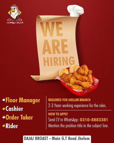 Floor Manager, Cashier, GRO, Order taker and Riders