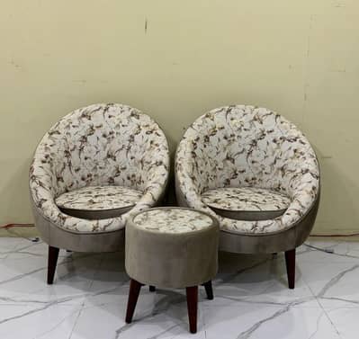 Modern accent chair set with ottoman -stylish lunch chairs (2 chairs+1