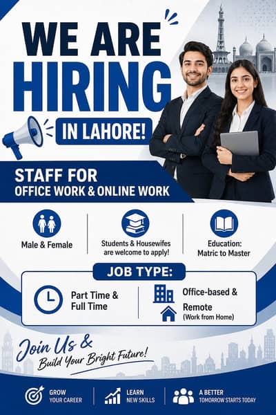 Hiring male and female for office and online work.