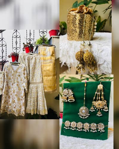 Dress with matching jewelry and round bag at reasonable price