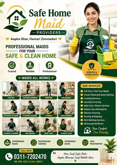 Maids provider, cooks,care baby,  cleaning services, elder care