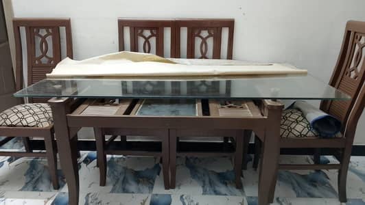 Dinning Table glass with set 6 chairs