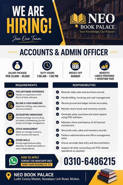 We Are Hiring Accounts & Admin Officer For Our Book Store
