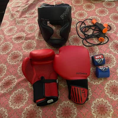 Boxing Set Gloves Headgear Handwraps Jumprope