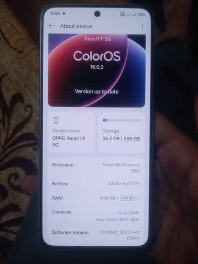 OPPO Reno11 F 5g 16/256 pta approved