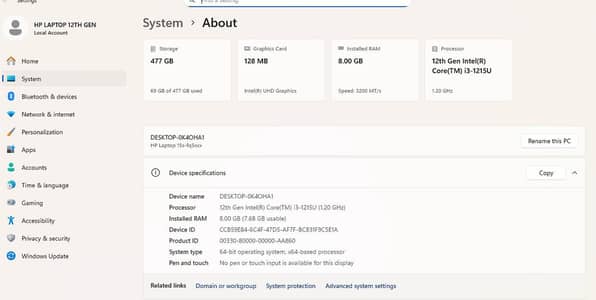 HP Core i3 12th Gen | 8GB RAM | 500GB SSD | Excellent Condition