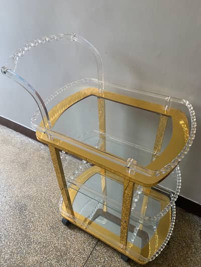 Luxury Gold Glass Serving Trolley with Wheels (3-Tier Bar Cart)