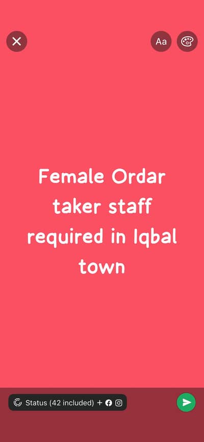 Female Ordar taker requird