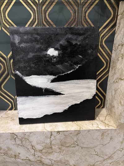 An acrylic night beach scene