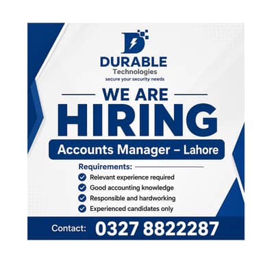 Accounts Manager Required || Accountant || Male & Female Jobs