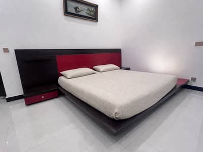 Modern Bed Set with Lights, Dressing and side table (Red and black)