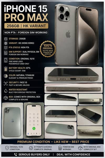 iPhone 15 Pro Max HK Varient 256GB NON PTA, With Box, Used Carefully