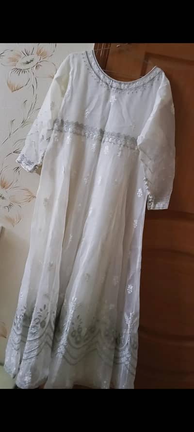 party wear 3pc long maxi with trouser n dupatta brand shahposh