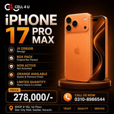 apple iPhone 17 Pro Max 256GB JV Non Active Box Pack Orange Color