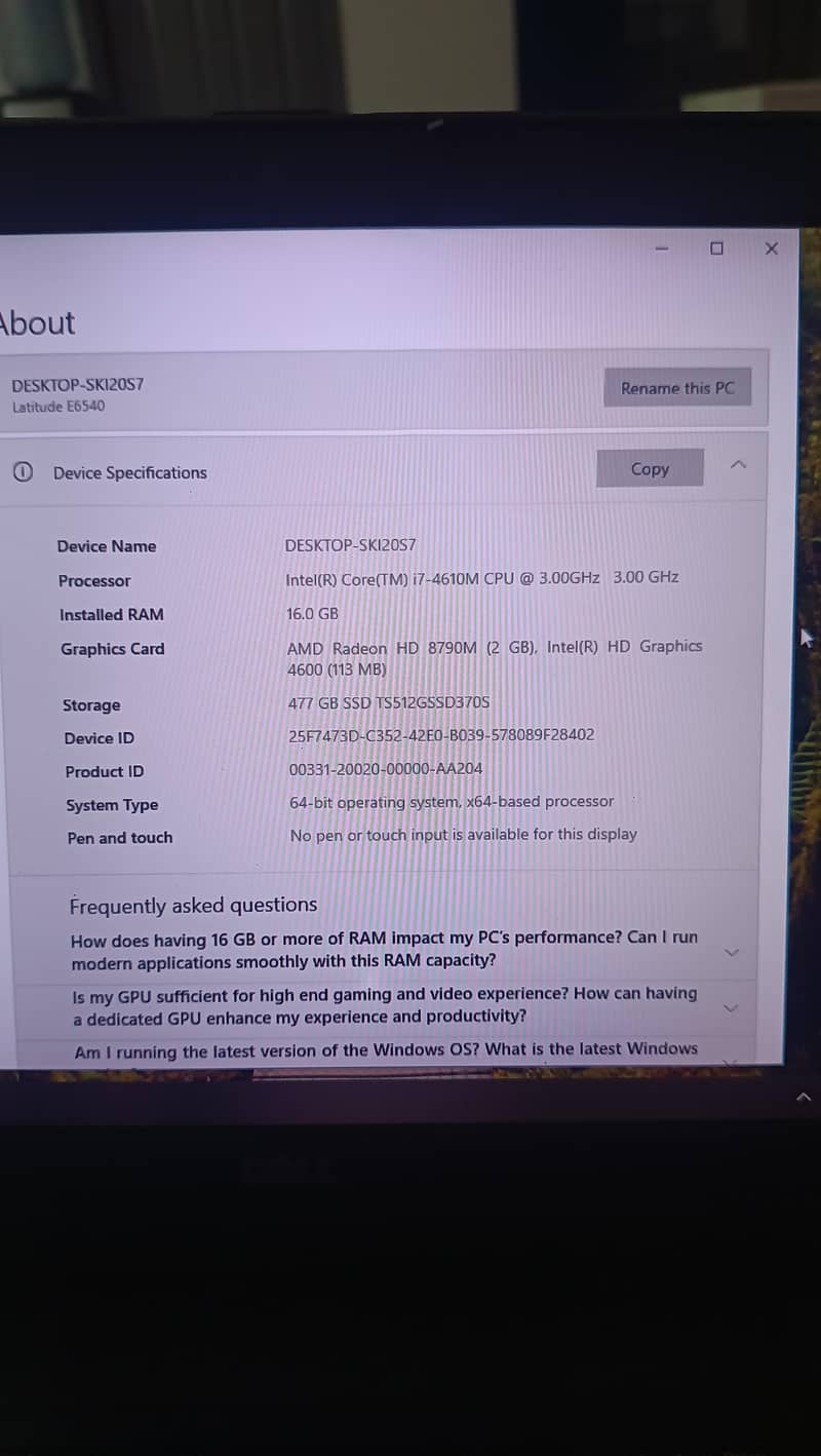 Dell latitude E6540 0