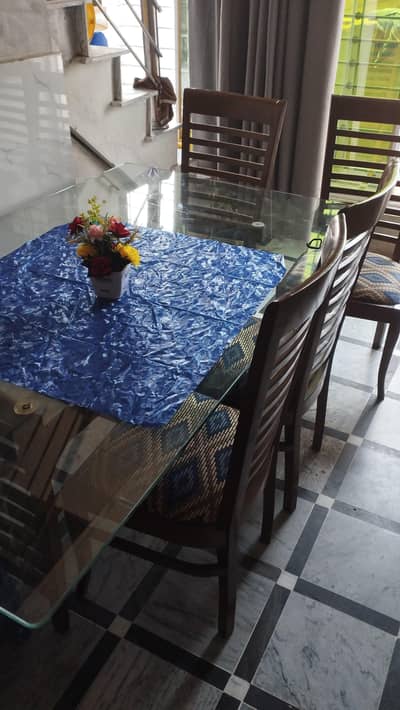 6 chair and one big table 12mm glass