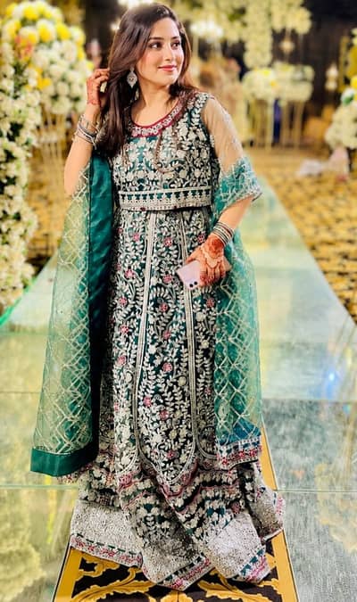 3 piece Embroidery green lehnga work with stones