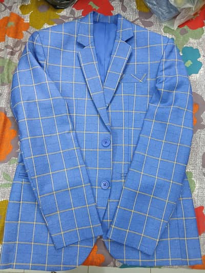 Royal blue check print coat pant for 9 to 11 years boy