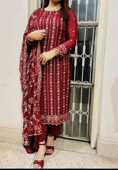 Embroidered chiffon suite