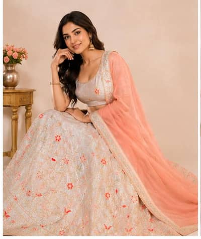 silver and peech lehnga