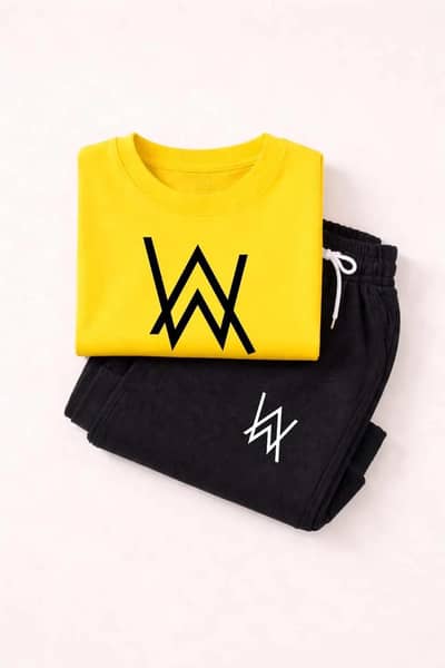 Kids printed tracksuit yellow black 2 piece set