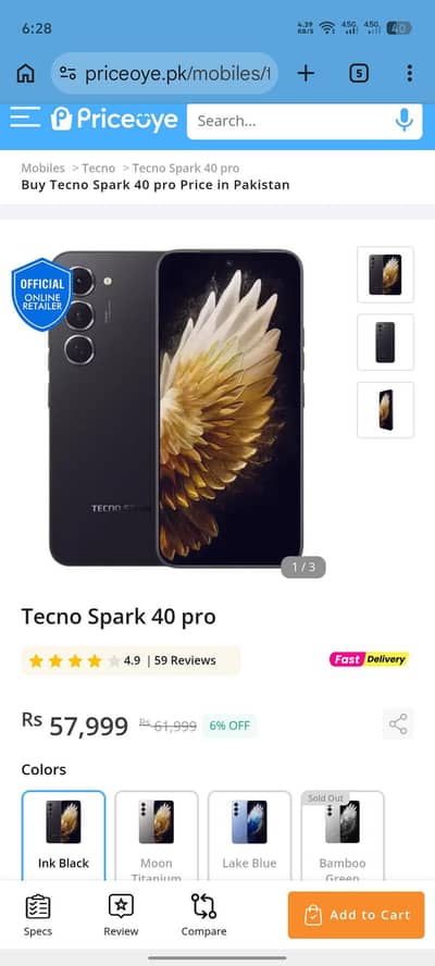 Tecno Spark 40 Pro Black Colour  9 month ki Warranty Pri hai abhi iski