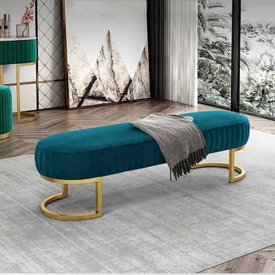 3 Seater Luxury Wooden Stool With Steel Stand Multiple Variants